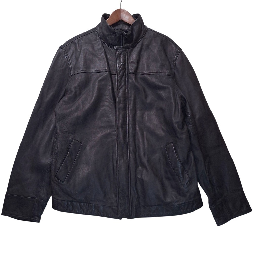 Merona Leather Moto Jacket Genuine Soft Hide Men L Black Full Zip 90s Grunge Y2K